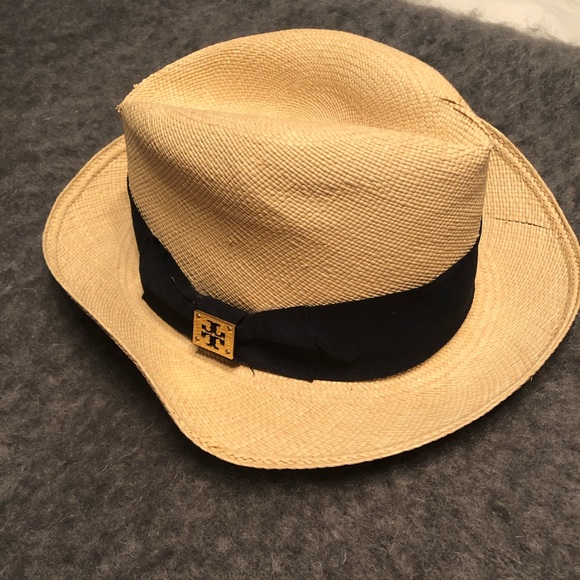 Tory Burch Fedora Hat With Navy Ribbon 